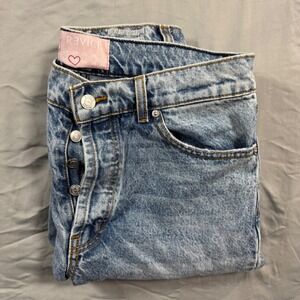 Revice Denim Light Wash Distressed Straight Leg Jeans Button Fly Women's 29